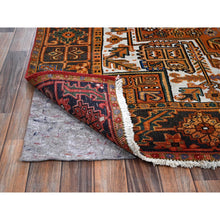 Load image into Gallery viewer, 8&#39;2&quot;x11&#39;2&quot; Vivid Orange, Semi Antique Persian Heriz With Large Medallion Design, Sheared Low, Sides And Ends Professionally Secured, Clean, Hand Knotted, 100% Wool, Oriental Rug FWR7722