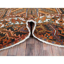 Load image into Gallery viewer, 8&#39;2&quot;x11&#39;2&quot; Vivid Orange, Semi Antique Persian Heriz With Large Medallion Design, Sheared Low, Sides And Ends Professionally Secured, Clean, Hand Knotted, 100% Wool, Oriental Rug FWR7722