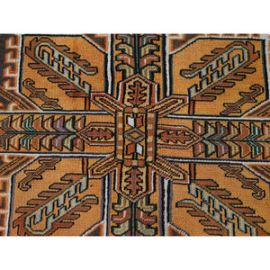 8'2"x11'2" Vivid Orange, Semi Antique Persian Heriz With Large Medallion Design, Sheared Low, Sides And Ends Professionally Secured, Clean, Hand Knotted, 100% Wool, Oriental Rug FWR7722