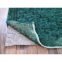 Load image into Gallery viewer, 5&#39;5&quot;x8&#39;3&quot; Teal Overdyed, Semi Antique Persian Heriz With Areas Of Wear, Worn Down, Sheared Low, Sides And Ends Professionally Secured, Hand Knotted, 100% Wool, Oriental Rug FWR7728