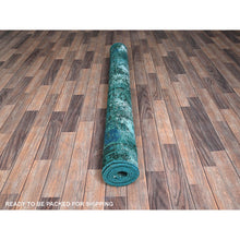 Load image into Gallery viewer, 5&#39;5&quot;x8&#39;3&quot; Teal Overdyed, Semi Antique Persian Heriz with Areas of Wear, Worn Down, Sheared Low, Sides and Ends Professionally Secured, Hand Knotted, 100% Wool, Oriental Rug FWR7728
