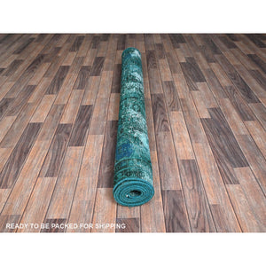 5'5"x8'3" Teal Overdyed, Semi Antique Persian Heriz with Areas of Wear, Worn Down, Sheared Low, Sides and Ends Professionally Secured, Hand Knotted, 100% Wool, Oriental Rug FWR7728