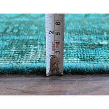 Load image into Gallery viewer, 5&#39;5&quot;x8&#39;3&quot; Teal Overdyed, Semi Antique Persian Heriz with Areas of Wear, Worn Down, Sheared Low, Sides and Ends Professionally Secured, Hand Knotted, 100% Wool, Oriental Rug FWR7728