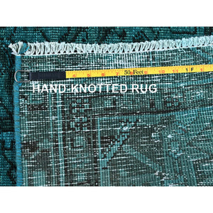 5'5"x8'3" Teal Overdyed, Semi Antique Persian Heriz With Areas Of Wear, Worn Down, Sheared Low, Sides And Ends Professionally Secured, Hand Knotted, 100% Wool, Oriental Rug FWR7728
