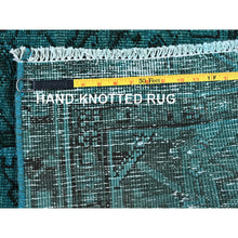 Load image into Gallery viewer, 5&#39;5&quot;x8&#39;3&quot; Teal Overdyed, Semi Antique Persian Heriz With Areas Of Wear, Worn Down, Sheared Low, Sides And Ends Professionally Secured, Hand Knotted, 100% Wool, Oriental Rug FWR7728