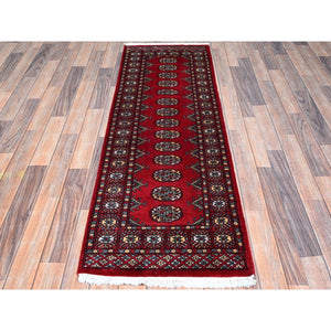 2'1"x6'1" Ajax Red, Princess Bokara With Tribal Medallions, Natural Dyes, 100% Wool, Hand Knotted, Runner, Oriental Rug FWR7746