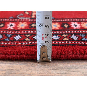 2'1"x6' Crimson Red, Princess Bokara With Tribal Medallions Design, Vegetable Dyes, Soft Wool, Hand Knotted, Narrow Runner, Oriental Rug FWR7758