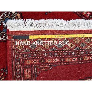 2'1"x6' Crimson Red, Princess Bokara With Tribal Medallions Design, Vegetable Dyes, Soft Wool, Hand Knotted, Narrow Runner, Oriental Rug FWR7758