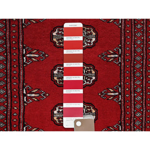 2'2"x5'8" Arsenal Red, Princess Bokara With Geometric Medallions, Hand Knotted, Vegetable Dyes, Soft And Vibrant Wool, Short & Narrow Runner, Oriental Rug FWR7776