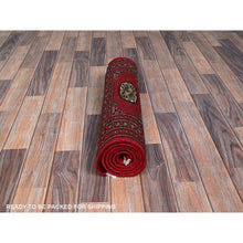 Load image into Gallery viewer, 2&#39;2&quot;x5&#39;8&quot; Arsenal Red, Princess Bokara With Geometric Medallions, Hand Knotted, Vegetable Dyes, Soft And Vibrant Wool, Short &amp; Narrow Runner, Oriental Rug FWR7776