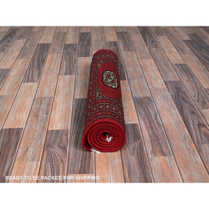 2'2"x5'8" Arsenal Red, Princess Bokara With Geometric Medallions, Hand Knotted, Vegetable Dyes, Soft And Vibrant Wool, Short & Narrow Runner, Oriental Rug FWR7776