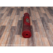 Load image into Gallery viewer, 2&#39;x5&#39;6&quot; Arsenal Red, Princess Bokara With Geometric Medallions, Vegetable Dyes, Soft Wool, Hand Knotted, Short &amp; Narrow Runner, Oriental Rug FWR7794