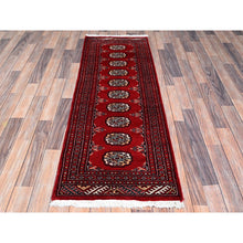 Load image into Gallery viewer, 2&#39;1&quot;x6&#39; Crimson Red, Princess Bokara with Tribal Medallions, Natural Dyes, Hand Knotted, Soft Wool, Short &amp; Narrow Runner, Oriental Rug FWR7800