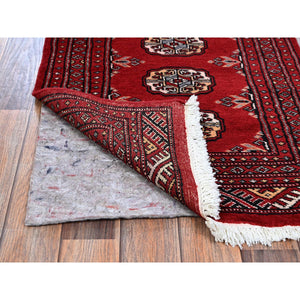 2'1"x6' Crimson Red, Princess Bokara with Tribal Medallions, Natural Dyes, Hand Knotted, Soft Wool, Short & Narrow Runner, Oriental Rug FWR7800