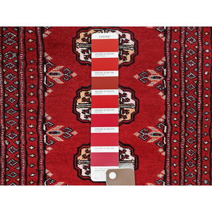 2'1"x6' Crimson Red, Princess Bokara with Tribal Medallions, Natural Dyes, Hand Knotted, Soft Wool, Short & Narrow Runner, Oriental Rug FWR7800