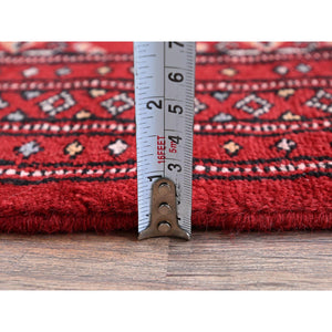 2'1"x6' Crimson Red, Princess Bokara with Tribal Medallions, Natural Dyes, Hand Knotted, Soft Wool, Short & Narrow Runner, Oriental Rug FWR7800
