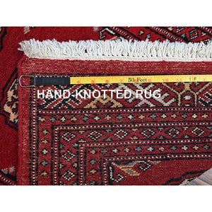 2'1"x6' Crimson Red, Princess Bokara with Tribal Medallions, Natural Dyes, Hand Knotted, Soft Wool, Short & Narrow Runner, Oriental Rug FWR7800