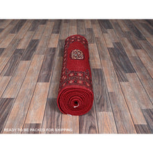Load image into Gallery viewer, 2&#39;7&quot;x11&#39;10&quot; Scarlet Red, Princess Bokara with Tribal Medallions, Vegetable Dyes, Soft and Velvety Wool, Hand Knotted, Runner, Oriental Rug FWR7806