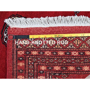 2'7"x11'10" Scarlet Red, Princess Bokara with Tribal Medallions, Vegetable Dyes, Soft and Velvety Wool, Hand Knotted, Runner, Oriental Rug FWR7806