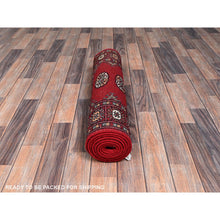 Load image into Gallery viewer, 2&#39;6&quot;x8&#39; Berry Red, Soft and Shiny Wool, Princess Bokara with Tribal Medallions, Vegetable Dyes, Hand Knotted, Runner, Oriental Rug FWR7824