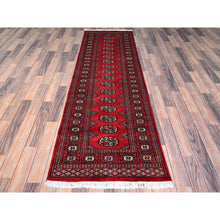 Load image into Gallery viewer, 2&#39;6&quot;x8&#39; Crimson Red, Princess Bokara With Geometric Medallions, Vegetable Dyes, Soft Wool, Hand Knotted, Runner, Oriental Rug FWR7830