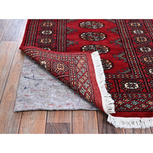 2'6"x8' Crimson Red, Princess Bokara with Geometric Medallions, Vegetable Dyes, Soft Wool, Hand Knotted, Runner, Oriental Rug FWR7830