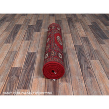 Load image into Gallery viewer, 2&#39;6&quot;x8&#39; Crimson Red, Princess Bokara with Geometric Medallions, Vegetable Dyes, Soft Wool, Hand Knotted, Runner, Oriental Rug FWR7830