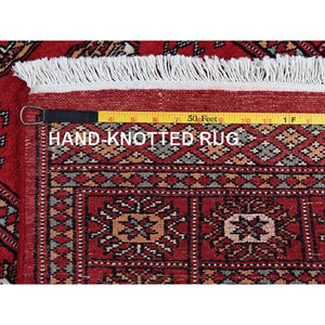 2'6"x8' Crimson Red, Princess Bokara with Geometric Medallions, Vegetable Dyes, Soft Wool, Hand Knotted, Runner, Oriental Rug FWR7830