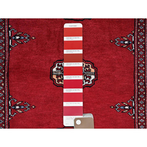 2'7"x7'10" Scarlet Red, Princess Bokara with Tribal Medallions, Vegetable Dyes, Soft and Velvety Wool, Hand Knotted, Runner, Oriental Rug FWR7836