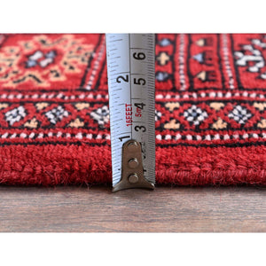2'7"x7'10" Scarlet Red, Princess Bokara with Tribal Medallions, Vegetable Dyes, Soft and Velvety Wool, Hand Knotted, Runner, Oriental Rug FWR7836