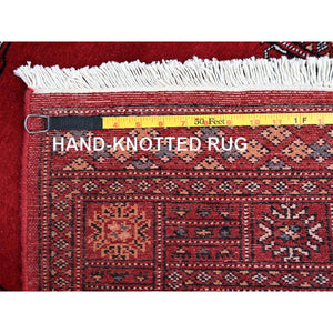 2'7"x7'10" Scarlet Red, Princess Bokara With Tribal Medallions, Vegetable Dyes, Soft And Velvety Wool, Hand Knotted, Runner, Oriental Rug FWR7836