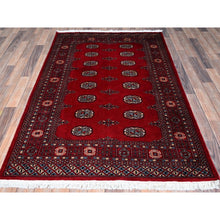 Load image into Gallery viewer, 4&#39;2&quot;x6&#39;2&quot; Crimson Red, Princess Bokara With Geometric Medallions, Soft And Shiny Wool, Vegetable Dyes, Hand Knotted, Oriental Rug FWR7848