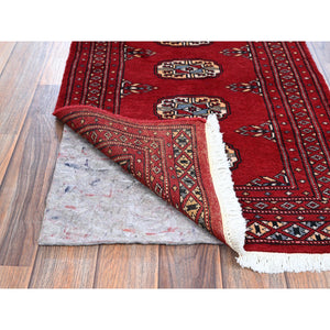 2'x3' Scarlet Red, Princess Bokara With Geometric Medallions, Vegetable Dyes, Soft And Velvety Wool, Hand Knotted, Mat, Sample, Oriental Rug FWR7878