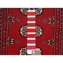 Load image into Gallery viewer, 2&#39;x3&#39; Scarlet Red, Princess Bokara With Geometric Medallions, Vegetable Dyes, Soft And Velvety Wool, Hand Knotted, Mat, Sample, Oriental Rug FWR7878
