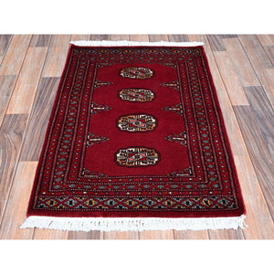 2'1"x3'1" Scarlet Red, Princess Bokara With Tribal Medallions, Vegetable Dyes, Soft And Velvety Wool, Hand Knotted, Mat, Sample, Oriental Rug FWR7890