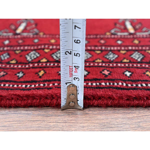 2'1"x3'1" Scarlet Red, Princess Bokara With Tribal Medallions, Vegetable Dyes, Soft And Velvety Wool, Hand Knotted, Mat, Sample, Oriental Rug FWR7890