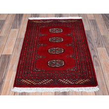 Load image into Gallery viewer, 2&#39;1&quot;x3&#39; Crimson Red, Princess Bokara With Geometric Medallions, Vegetable Dyes, Soft And Shiny Wool, Hand Knotted, Sample, Mat, Oriental Rug FWR7908