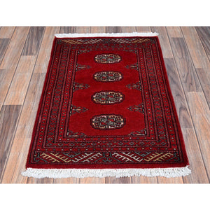 2'1"x3' Crimson Red, Princess Bokara With Geometric Medallions, Vegetable Dyes, Soft And Shiny Wool, Hand Knotted, Sample, Mat, Oriental Rug FWR7908