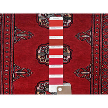 Load image into Gallery viewer, 2&#39;1&quot;x3&#39; Crimson Red, Princess Bokara With Geometric Medallions, Vegetable Dyes, Soft And Shiny Wool, Hand Knotted, Sample, Mat, Oriental Rug FWR7908