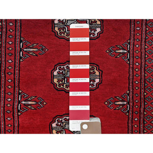 2'1"x3' Crimson Red, Princess Bokara With Geometric Medallions, Vegetable Dyes, Soft And Shiny Wool, Hand Knotted, Sample, Mat, Oriental Rug FWR7908