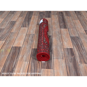 2'1"x3' Crimson Red, Princess Bokara With Geometric Medallions, Vegetable Dyes, Soft And Shiny Wool, Hand Knotted, Sample, Mat, Oriental Rug FWR7908