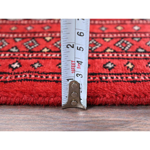 2'1"x3' Crimson Red, Princess Bokara With Geometric Medallions, Vegetable Dyes, Soft And Shiny Wool, Hand Knotted, Sample, Mat, Oriental Rug FWR7908
