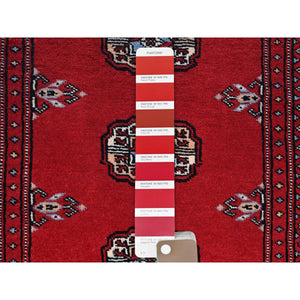 2'1"x3'3" Chili Red, Princess Bokara With Tribal Medallions, Vegetable Dyes, Soft And Velvety Wool, Hand Knotted, Sample, Mat, Oriental Rug FWR7914