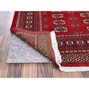 5'1"x8'1" Chili Red, Princess Bokara with Geometric Medallions, Vegetable Dyes, Soft and Shiny Wool, Hand Knotted, Mat, Sample, Oriental Rug FWR7932