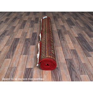 5'1"x8'1" Chili Red, Princess Bokara with Geometric Medallions, Vegetable Dyes, Soft and Shiny Wool, Hand Knotted, Mat, Sample, Oriental Rug FWR7932