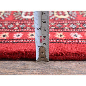 5'1"x8'1" Chili Red, Princess Bokara with Geometric Medallions, Vegetable Dyes, Soft and Shiny Wool, Hand Knotted, Mat, Sample, Oriental Rug FWR7932