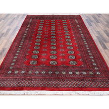 Load image into Gallery viewer, 6&#39;4&quot;x8&#39;10&quot; Crimson Red, Hand Knotted, Princess Bokara With Tribal Medallions, Vegetable Dyes, Soft And Velvety Wool, Oriental Rug FWR7938
