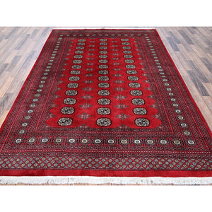 6'4"x8'10" Crimson Red, Hand Knotted, Princess Bokara With Tribal Medallions, Vegetable Dyes, Soft And Velvety Wool, Oriental Rug FWR7938
