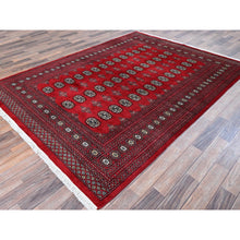 Load image into Gallery viewer, 6&#39;4&quot;x8&#39;10&quot; Crimson Red, Hand Knotted, Princess Bokara With Tribal Medallions, Vegetable Dyes, Soft And Velvety Wool, Oriental Rug FWR7938