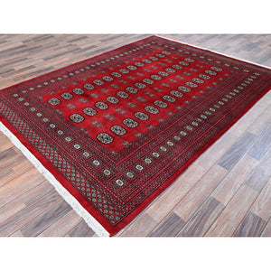 6'4"x8'10" Crimson Red, Hand Knotted, Princess Bokara With Tribal Medallions, Vegetable Dyes, Soft And Velvety Wool, Oriental Rug FWR7938